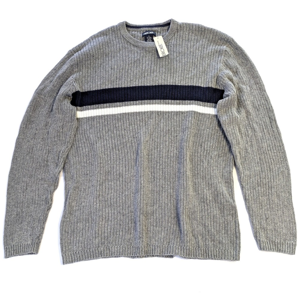 Cherokee Brand Mens XL Crew Neck Ribbed Sweater Ash Heather Grey T23202 NWT
